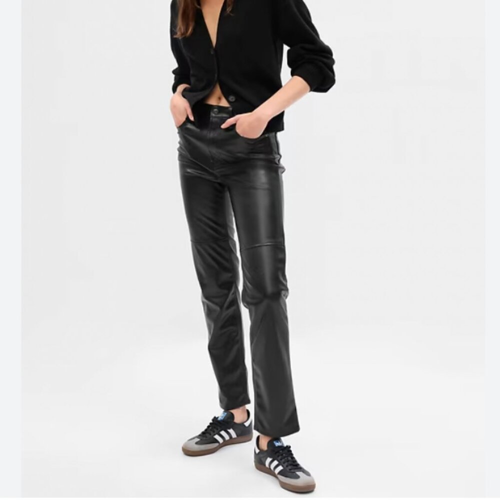 Like New High Rise Vegan Leather Cheeky Straight Pants